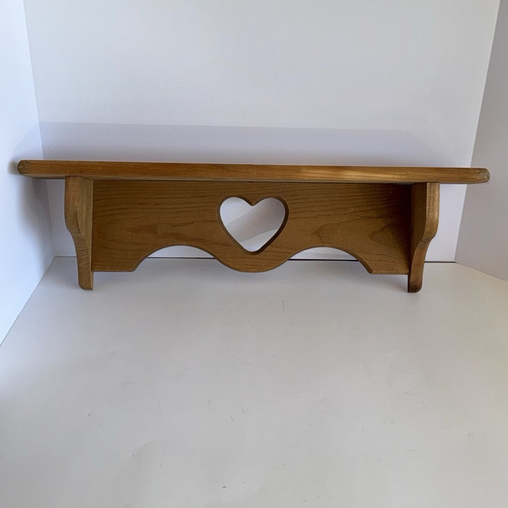 Vintage Wood Heart Shelf Wall Decor w/ Built In Plate Stand 23.5" Cottage Core